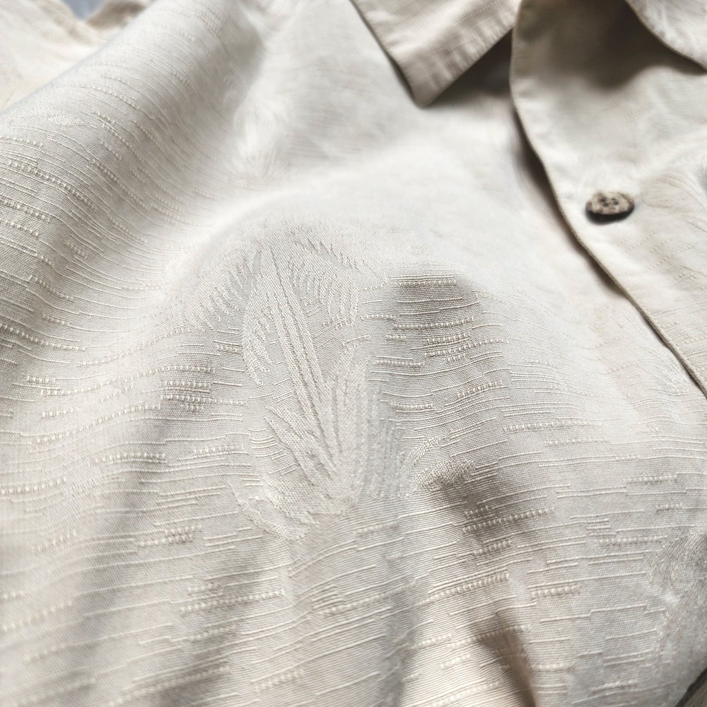Pussers Island Style Mens XL Silk Cotton Beige Jacquard Button Down Shirt Luxury - Picture 6 of 9